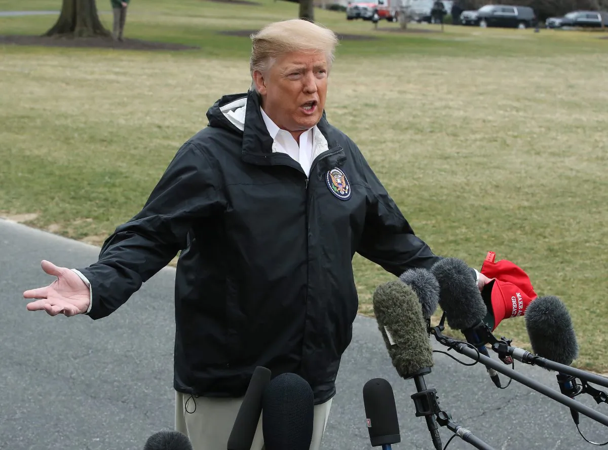 U.S. President Donald Trump speaks to the media before departing from the White House in Washington, D.C., on March 8, 2019. (Mark Wilson/Getty Images)