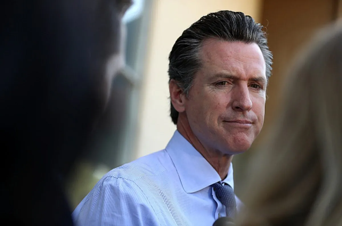 Democratic California Gov. Gavin Newsom talks with reporters in Larkspur, Calif., on June 5, 2018. (Justin Sullivan/Getty Images)