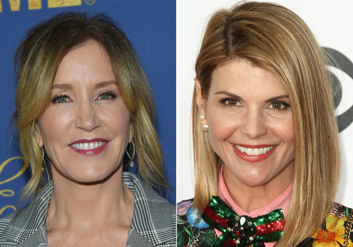 Felicity Huffman(L) attending the Showtime Emmy Eve Nominees Celebration in Los Angeles on September 16, 2018 and actress Lori Loughlin arriving at the People's Choice Awards 2017 at Microsoft Theater in Los Angeles, California, on January 18, 2017. LISA O'CONNOR,TOMMASO BODDI/AFP/Getty Images