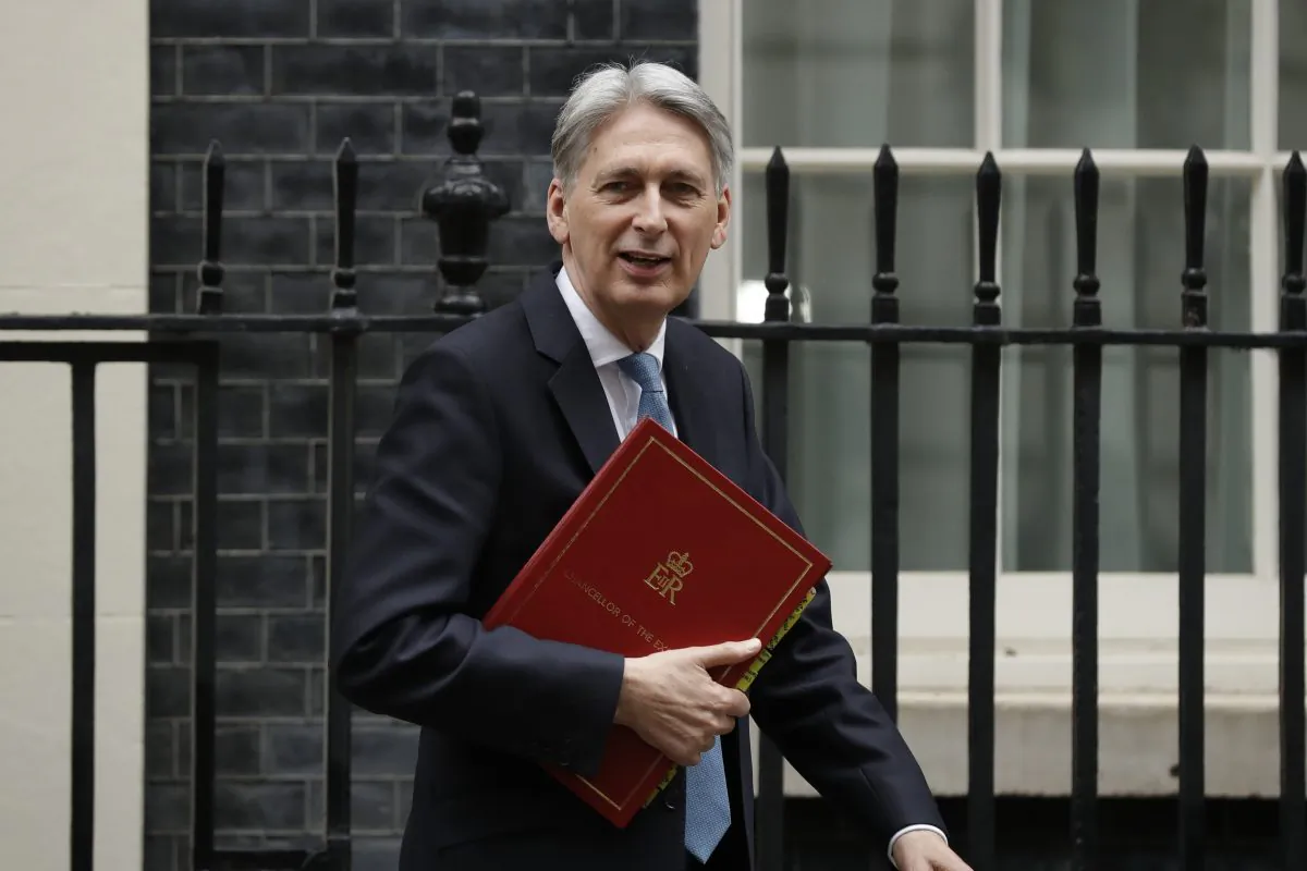 Finance Minister Philip Hammond leaves Downing Street to go to Parliament to deliver his Spring Statement in London on March 13, 2019. (Matt Dunham/AP Photo)