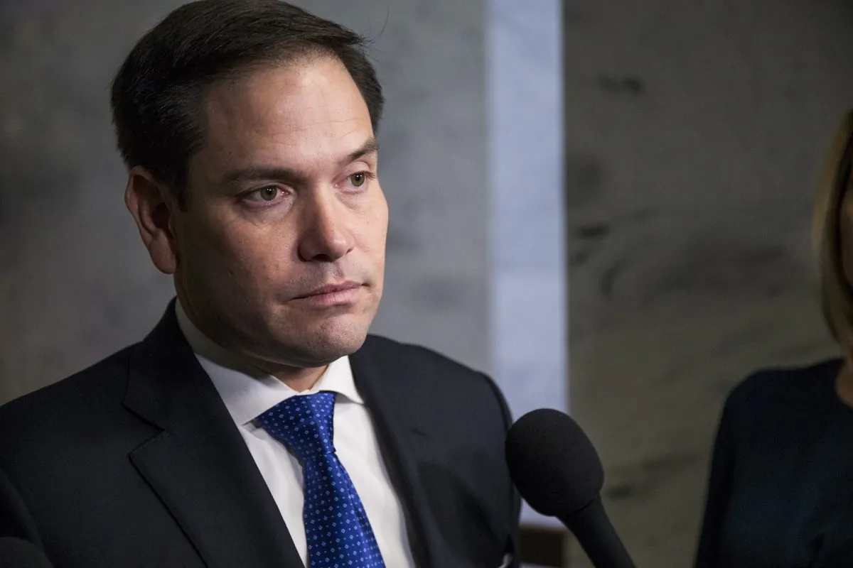 Sen. Marco Rubio (R-Fla) speaks to reporters following a closed briefing on intelligence matters on Capitol Hill in Washington on Dec. 4, 2018. (Zach Gibson/Getty Images)