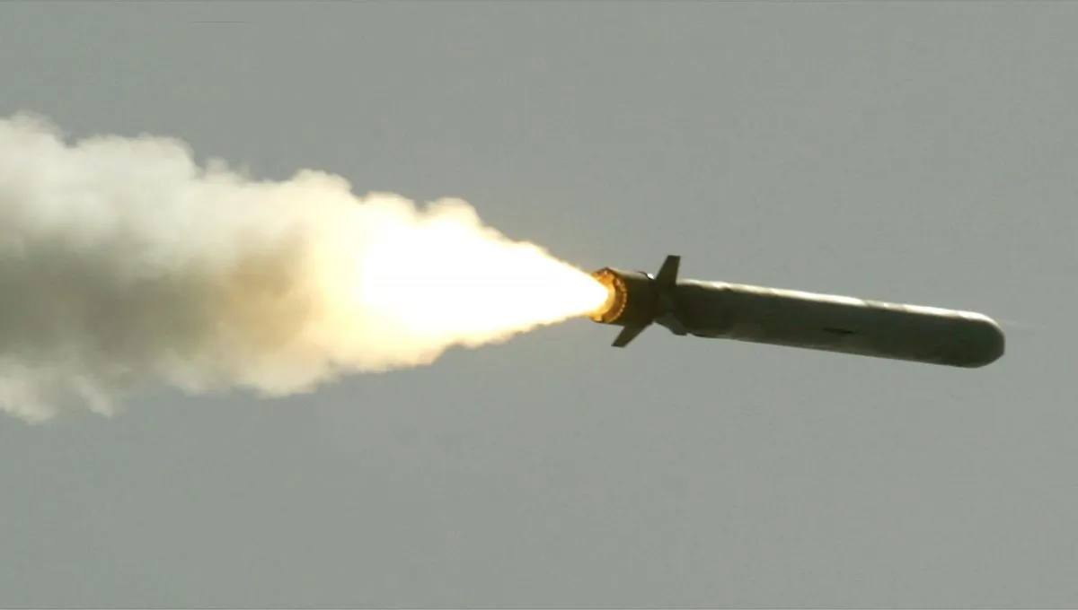 A Tomahawk cruise missile flies toward Iraq after being launched from the AEGIS guided missile cruiser USS San Jacinto in the Red Sea on March 25, 2003. (Mark Wilson/Getty Images)
