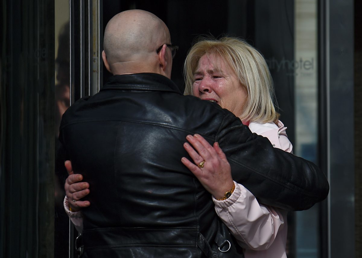 Linda Nash and campaigner Eamonn McCann react