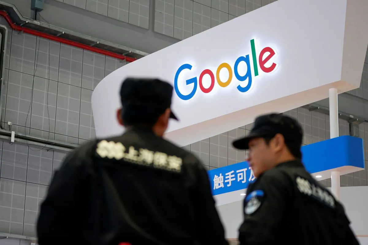 A Google sign is seen during the China International Import Expo (CIIE), at the National Exhibition and Convention Center in Shanghai, China on Nov. 5, 2018. (Aly Song/Reuters)