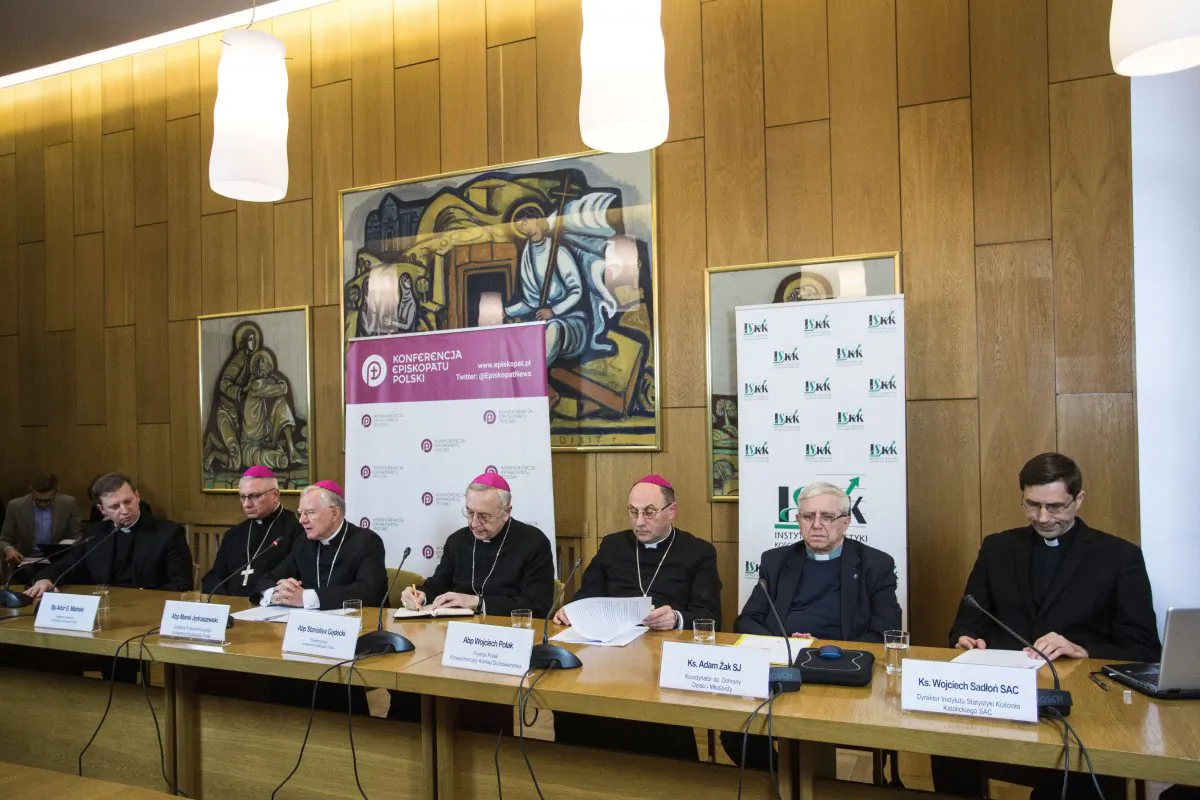 Polish bishops attend a news conference in Warsaw on March 14, 2019. (Agencja Gazeta/Adam Stepien via Reuters)