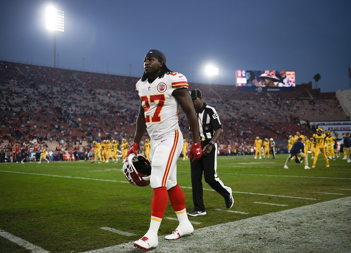 Kansas City Chiefs running back Kareem Hunt walks off the field prior to an NFL football game