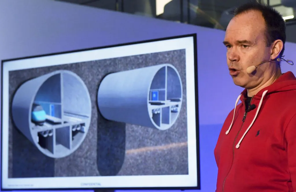 Peter Vesterbacka, co-founder of the Finest Bay Area Development, is seen during the press conference about the Helsinki-Tallinn tunnel in Helsinki, Dec. 3, 2018. (Vesa Moilanen/AFP/Getty Images)