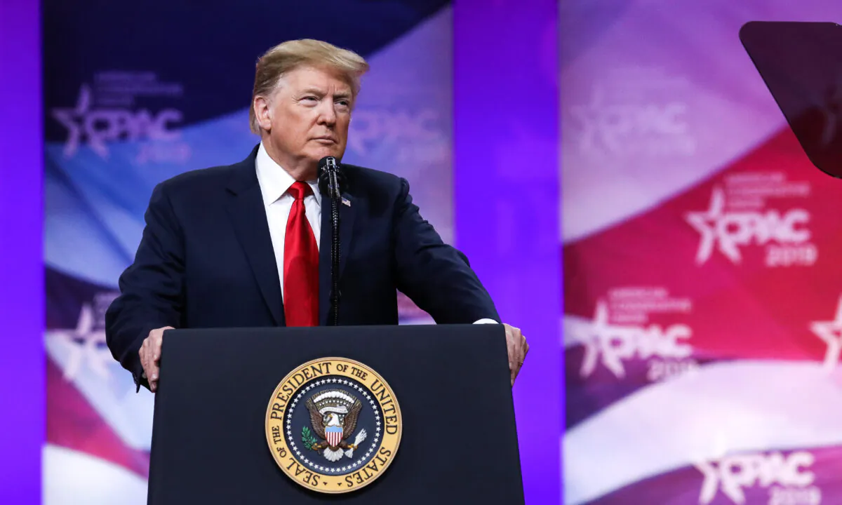 President Donald Trump at the CPAC convention in National Harbor, Md., on March 2, 2019. (Samira Bouaou/The Epoch Times)