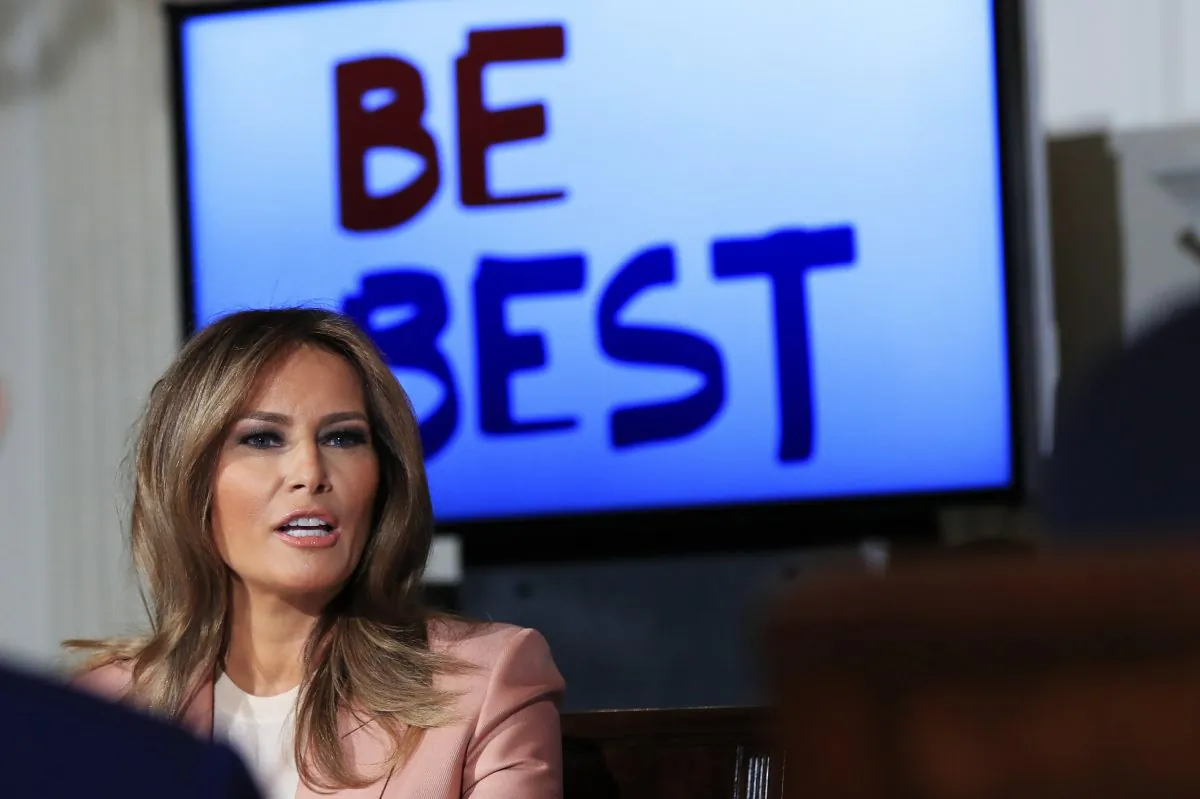 First Lady Melania Trump, speaks during a meeting of the Interagency Working Group on Youth Programs in the State Dining Room of the White House in Washington, on March 18, 2019. (Manuel Balce Ceneta/AP Photo)