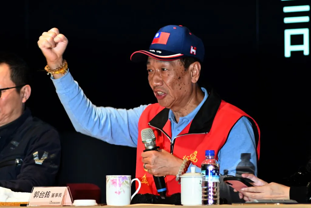 Terry Gou, CEO of Taiwan's Foxconn, gestures during a press conference at the company's headquarters in Tucheng District, New Taipei City on March 12, 2019. (Sam Yeh/AFP/Getty Images)