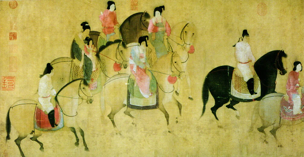 “Spring Outing of the Tang Court,” 8th century, by Emperor Xuanzong era artist Zhang Xuan. (Public Domain)