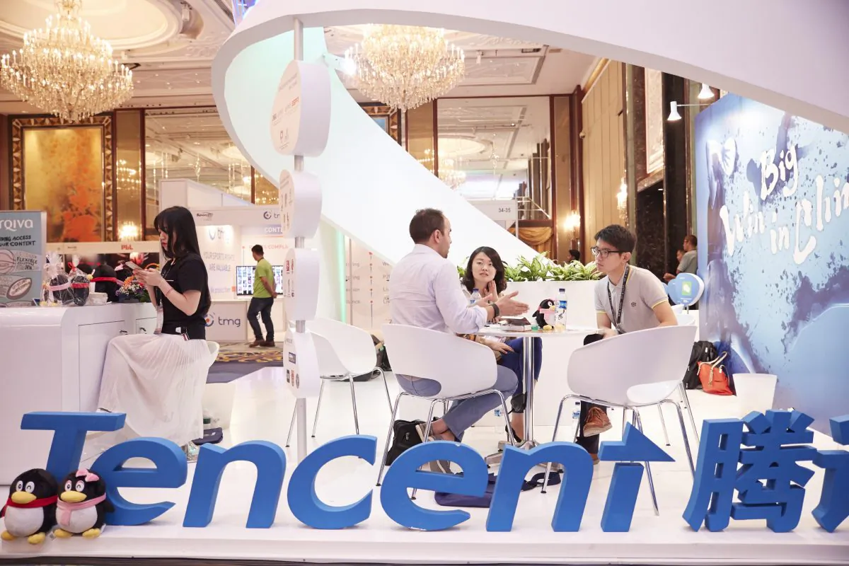 Tencent booth at Sportel Asia Conference on March 15, 2016 in Singapore. (Sean Lee/Getty Images for Sportel)