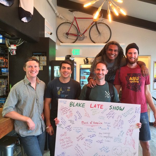 Blake with a poster board