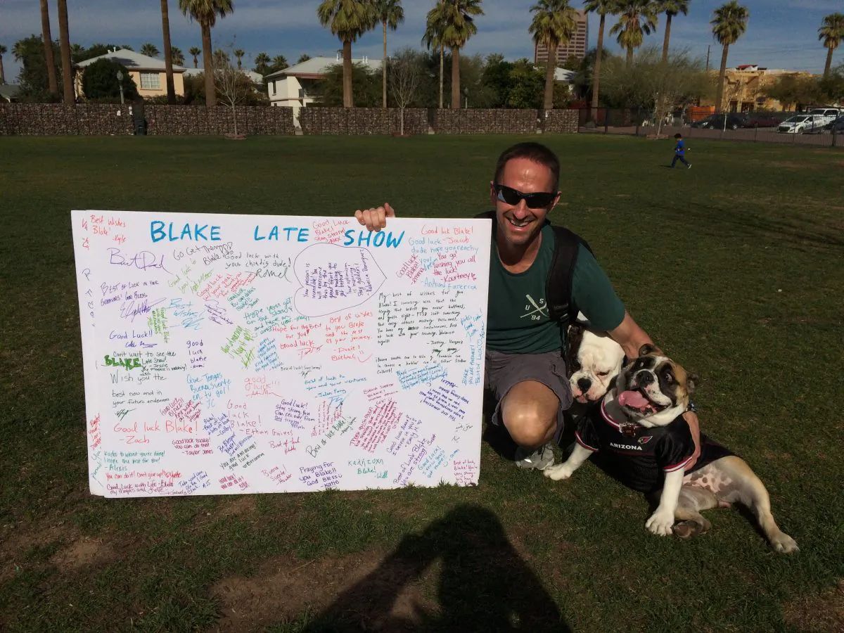Ron Blake with one of his poster boards. He's been on a journey throughout the country to remove the stigma around mental illness. (Courtesy of Ron Blake)