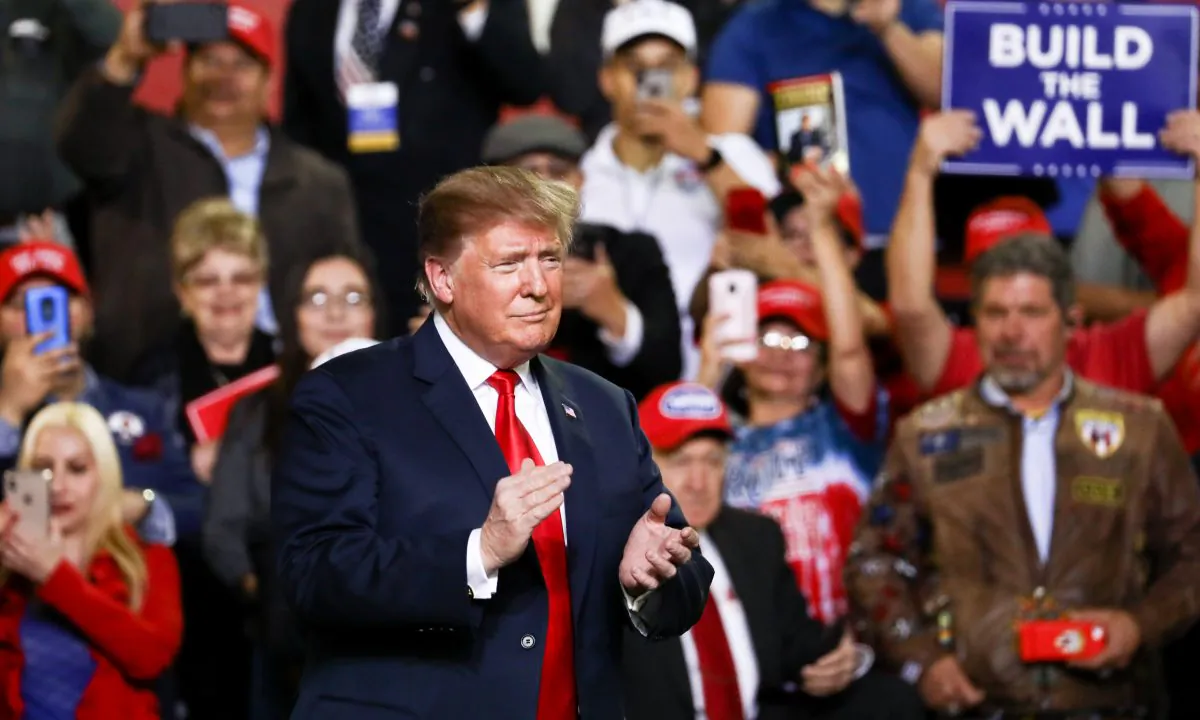 U.S. President Donald Trump at a Make America Great Again rally in El Paso, Texas, on Feb. 11, 2019. (Charlotte Cuthbertson/The Epoch Times)