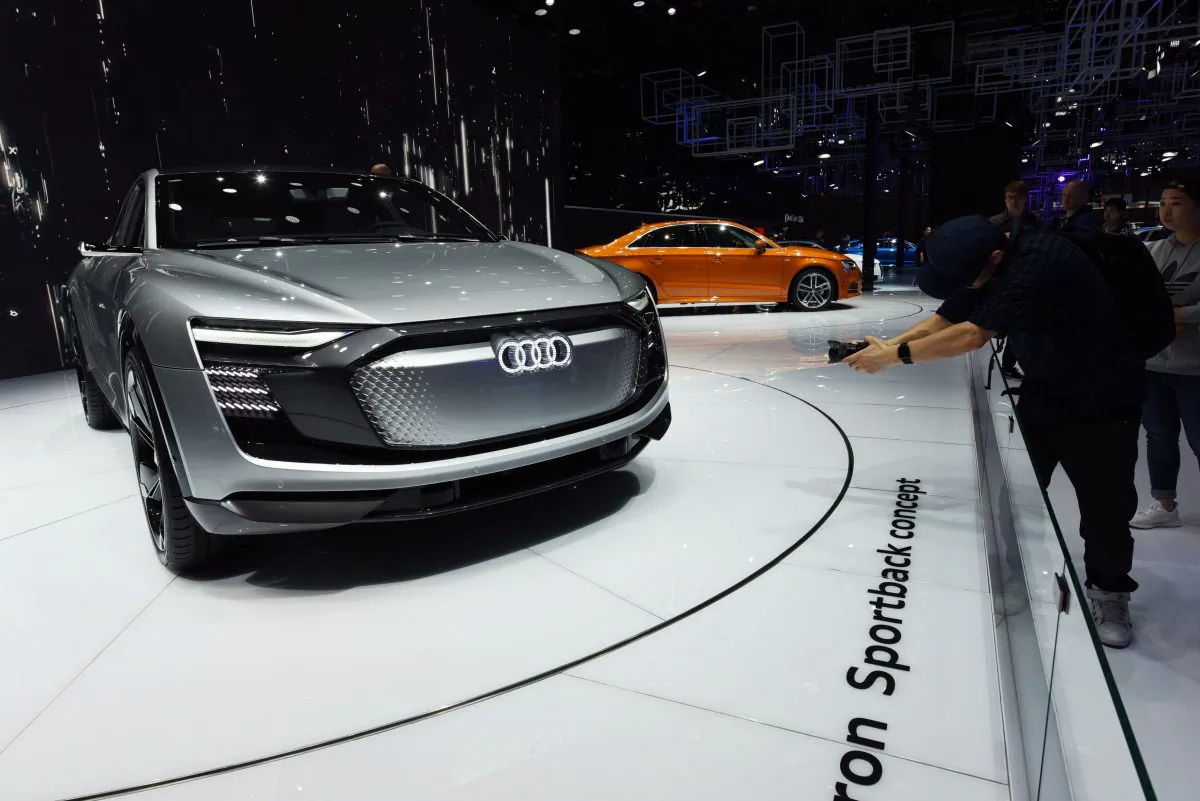 An Audi car is displayed during the second day of the 17th Shanghai International Automobile Industry Exhibition in Shanghai on April 20, 2017. (STR/AFP/Getty Images)