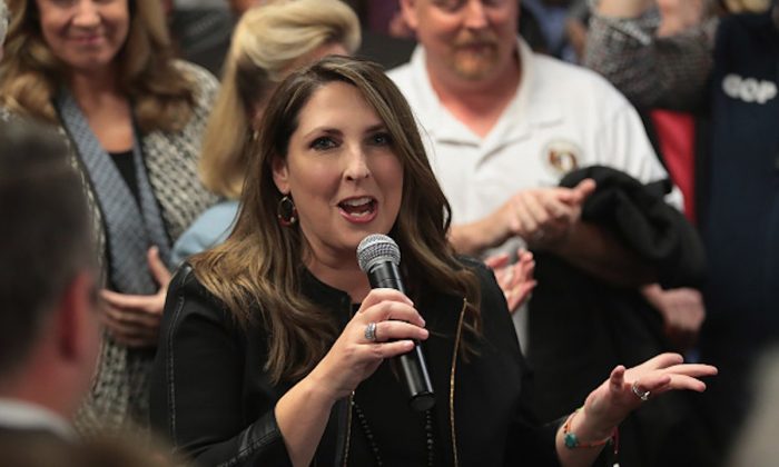 Chairwoman Ronna McDaniel of the Republican National Committee speaks in support of Republican U.S. Senate candidate Josh Hawley during a campaign stop at the MOGOP field Office in St. Louis, Missouri. on Nov. 5, 2018. (Scott Olson/Getty Images)