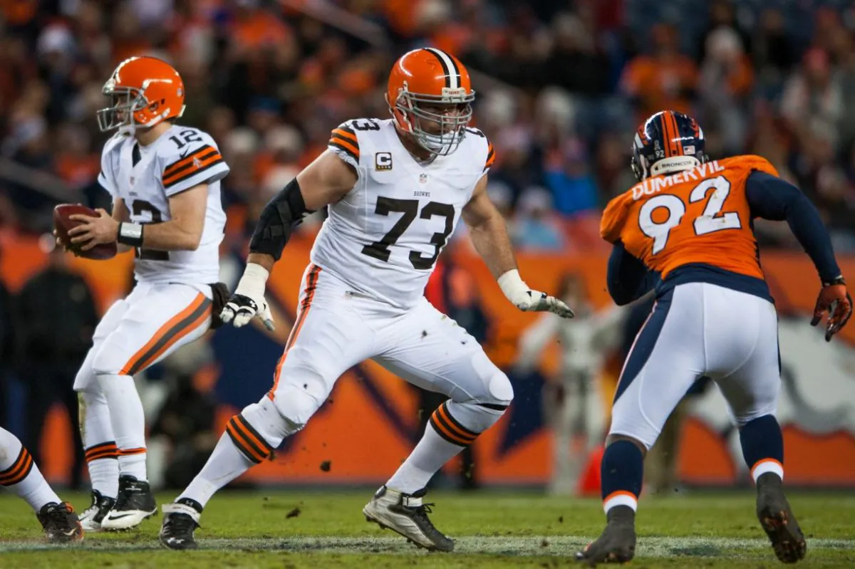 Tackle Joe Thomas #73 of the Cleveland Browns blocks during a game against the Denver Broncos at Sports Authority Field at Mile High in Denver, Colorado on Dec. 23, 2012 (Dustin Bradford/Getty Images)