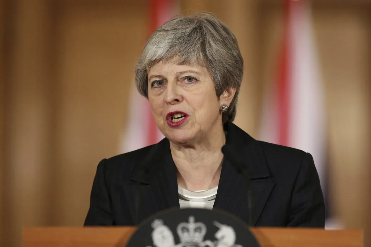 Britain's Prime Minister Theresa May delivers a statement, at 10 Downing Street, in London, on March 20, 2019. (Jonathan Brady/Pool Photo via AP)