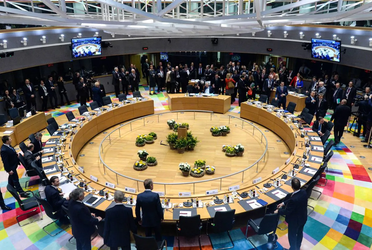 Members of the European Council attend a meeting on March 21, 2019 in Brussels on the first day of an EU summit focused on Brexit. - European Union leaders meet in Brussels on March 21 and 22, for the last EU summit before Britain's scheduled exit of the union. (Photo by Aris Oikonomou / AFP)        (Photo credit should read ARIS OIKONOMOU/AFP/Getty Images)