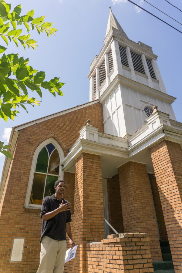 Jeremy Houston in front of Beulah Missionary Baptist Church