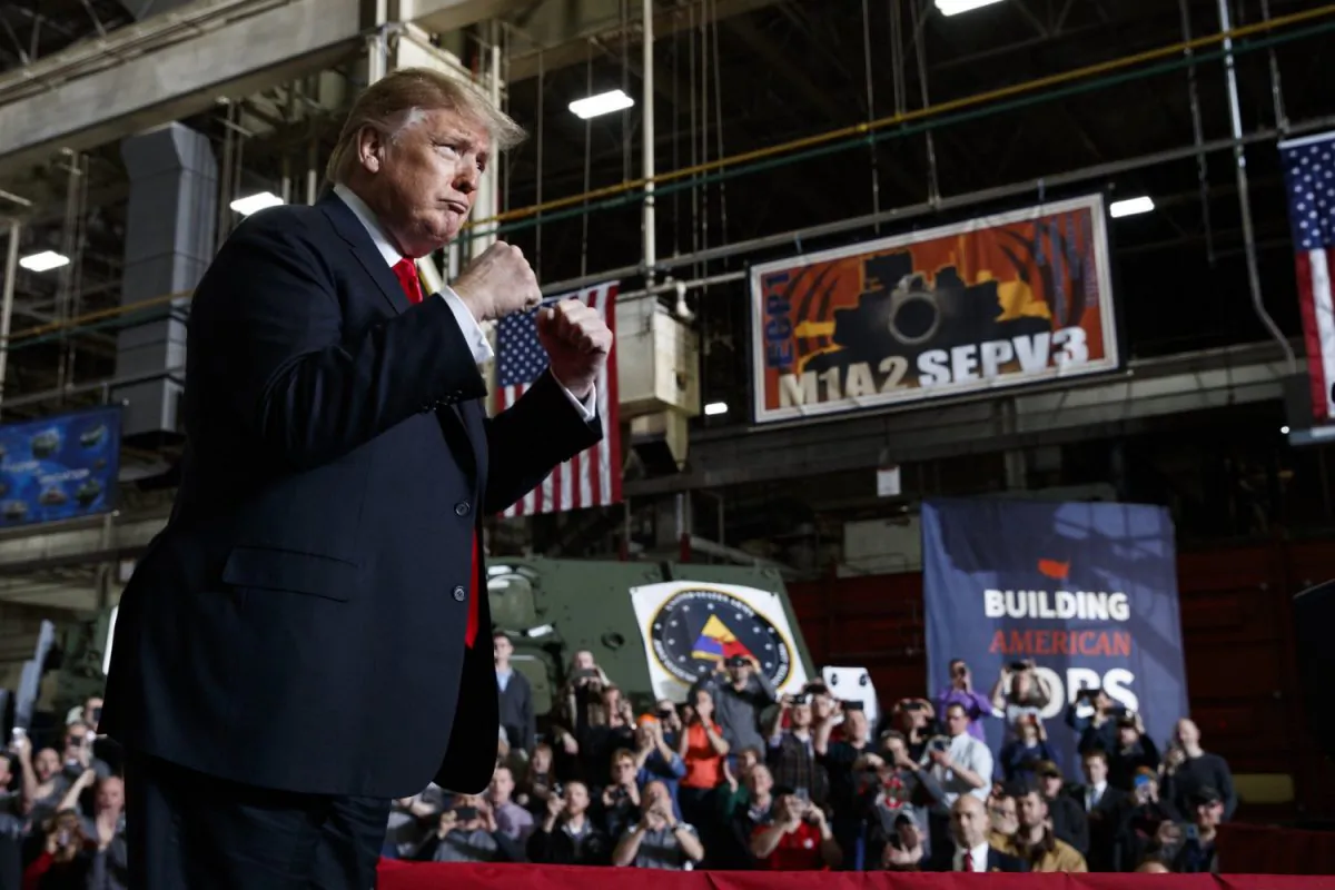 President Donald Trump arrives to deliver remarks at the Lima Army Tank Plant, in Lima, Ohio on March 20, 2019. (Evan Vucci/AP)