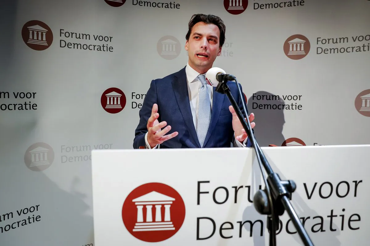 Thierry Baudet of the Forum for Democracy party gives a speech during election night in Zeist, the Netherlands, on March 21, 2019. (Bart Maat/AFP/Getty Images)