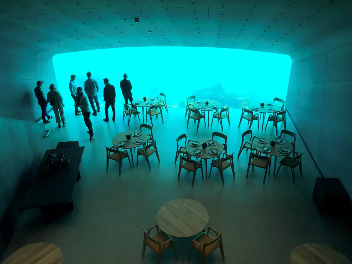 An inside view of the underwater restaurant Under in Baaly in Norway on March 19, 2019. (Lefteris Karagiannopoulos/Reuters)