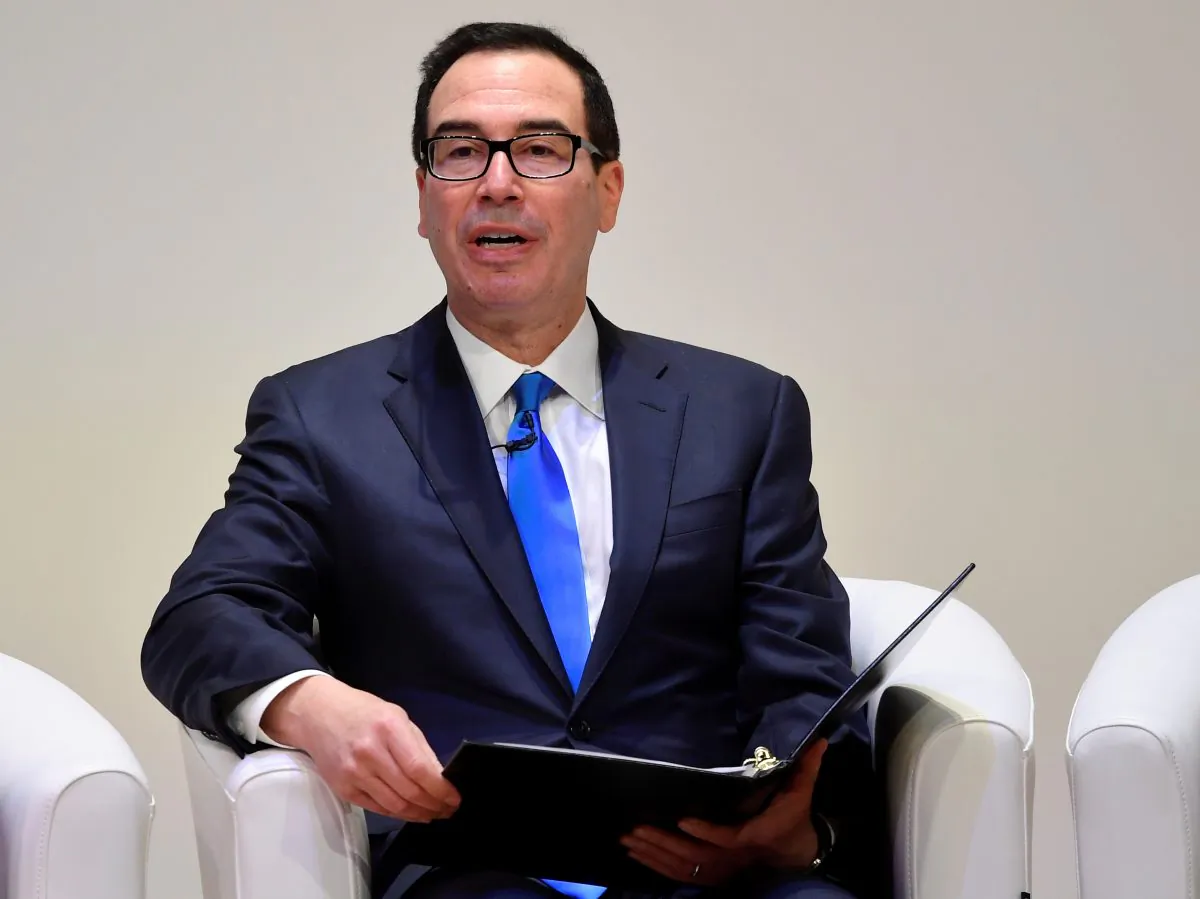 Secretary of the Treasury Steven Mnuchin speaks at the Jordan Growth and Opportunity Conference in London, Britain, on Feb. 28, 2019. (Toby Melville/Reuters)
