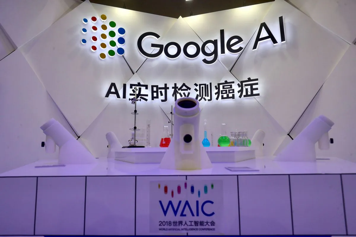 An AI cancer detection microscope by Google is seen during the World Artificial Intelligence Conference 2018 (WAIC 2018) in Shanghai, China on Sept. 18, 2018. (STR/AFP/Getty Images)