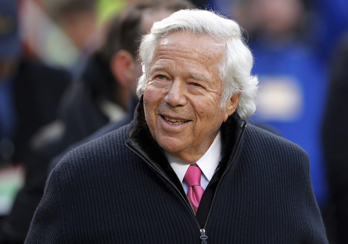 New England Patriots owner Robert Kraft walks on the field