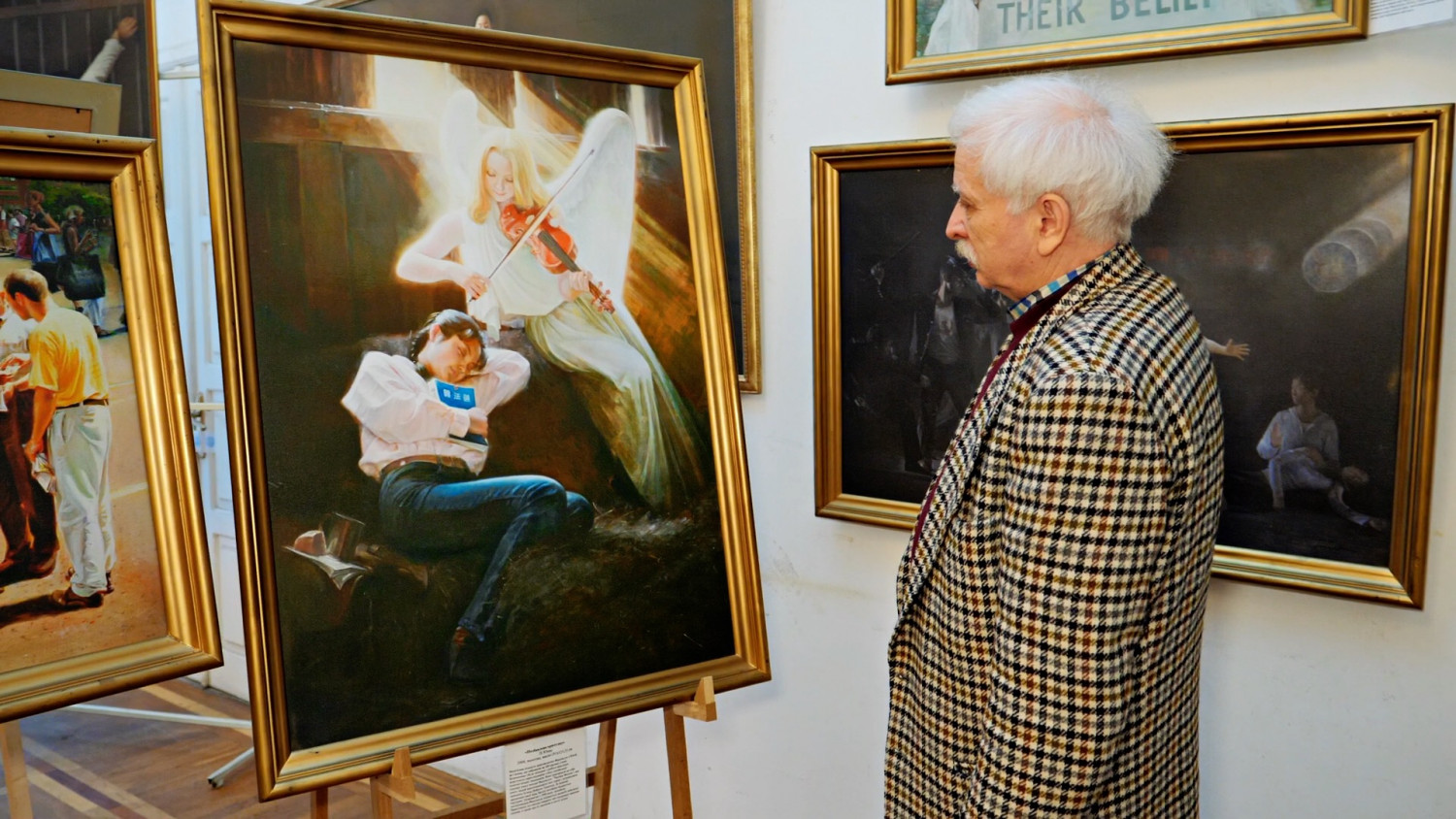 Man Observing Sleeping Woman with Angel.