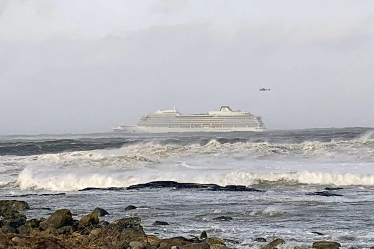 The cruise ship Viking Sky after it sent out a Mayday signal because of engine failure in windy conditions off the west coast of Norway, on March 23, 2019. (Odd Roar Lange / NTB scanpix via AP)