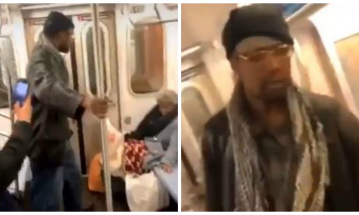 A man was filmed punching a woman in the face on the New York City subway on March 10, 2019. (Rello/Twitter; NYPD)