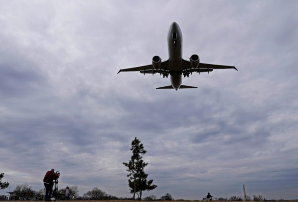 An American Airlines Boeing 737 MAX 8 flight approaches for landing at Reagan National Airport in Washington