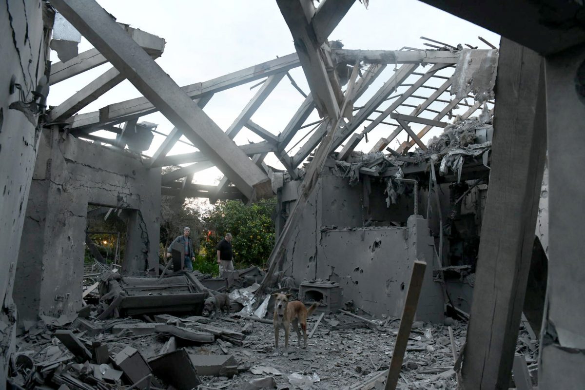 A damaged house that was hit by a rocket can be seen north of Tel Aviv