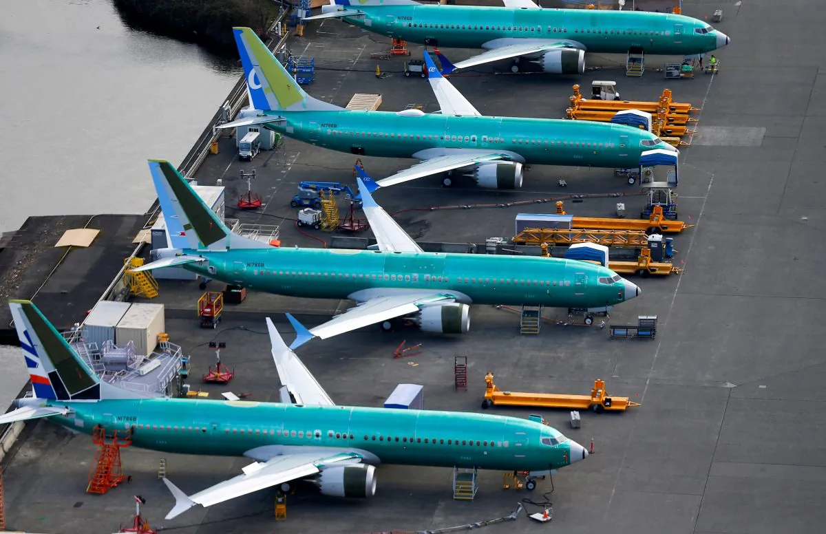 An aerial photo shows Boeing 737 MAX airplanes parked at the Boeing Factory in Renton, Washington on March 21, 2019.  (Lindsey Wasson/Reuters)