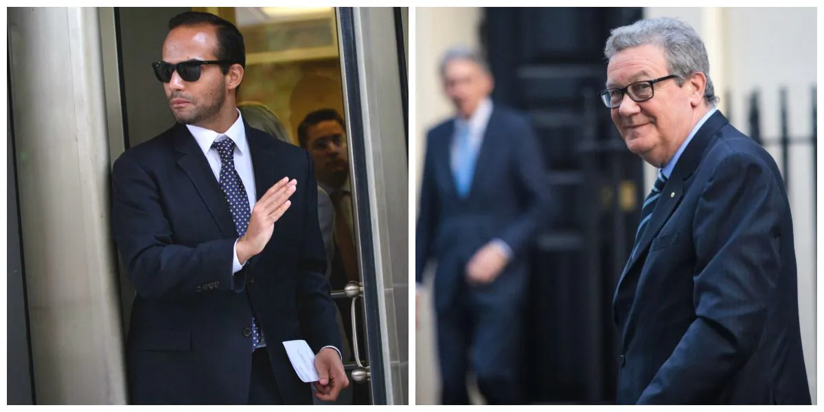 Former foreign policy advisor to President Donald Trump's election campaign, George Papadopoulos (MANDEL NGAN/AFP/Getty Images) and then-Australian High Commissioner to the United Kingdom Alexander Downer (Jack Taylor/Getty Images).