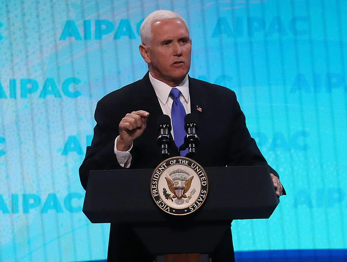 Vice President Mike Pence speaks at the annual American Israel Public Affairs Committee (AIPAC) conference in Washington, DC, on March 25, 2019. (Mark Wilson/Getty Images)