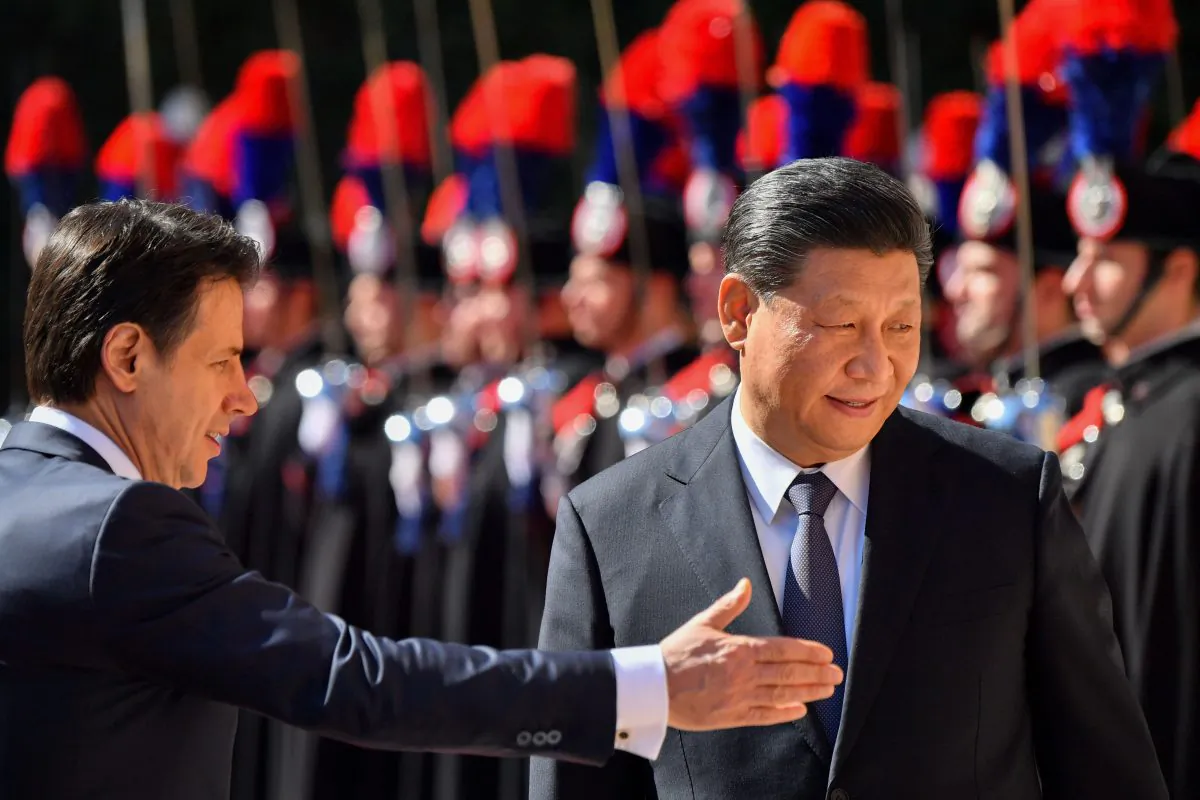 Italian PM Giuseppe Conte and Chinese leader Xi Jinping during a welcoming ceremony at Villa Madama in Rome on March 23, 2019. (Alberto Pizzoli/AFP/Getty Images)