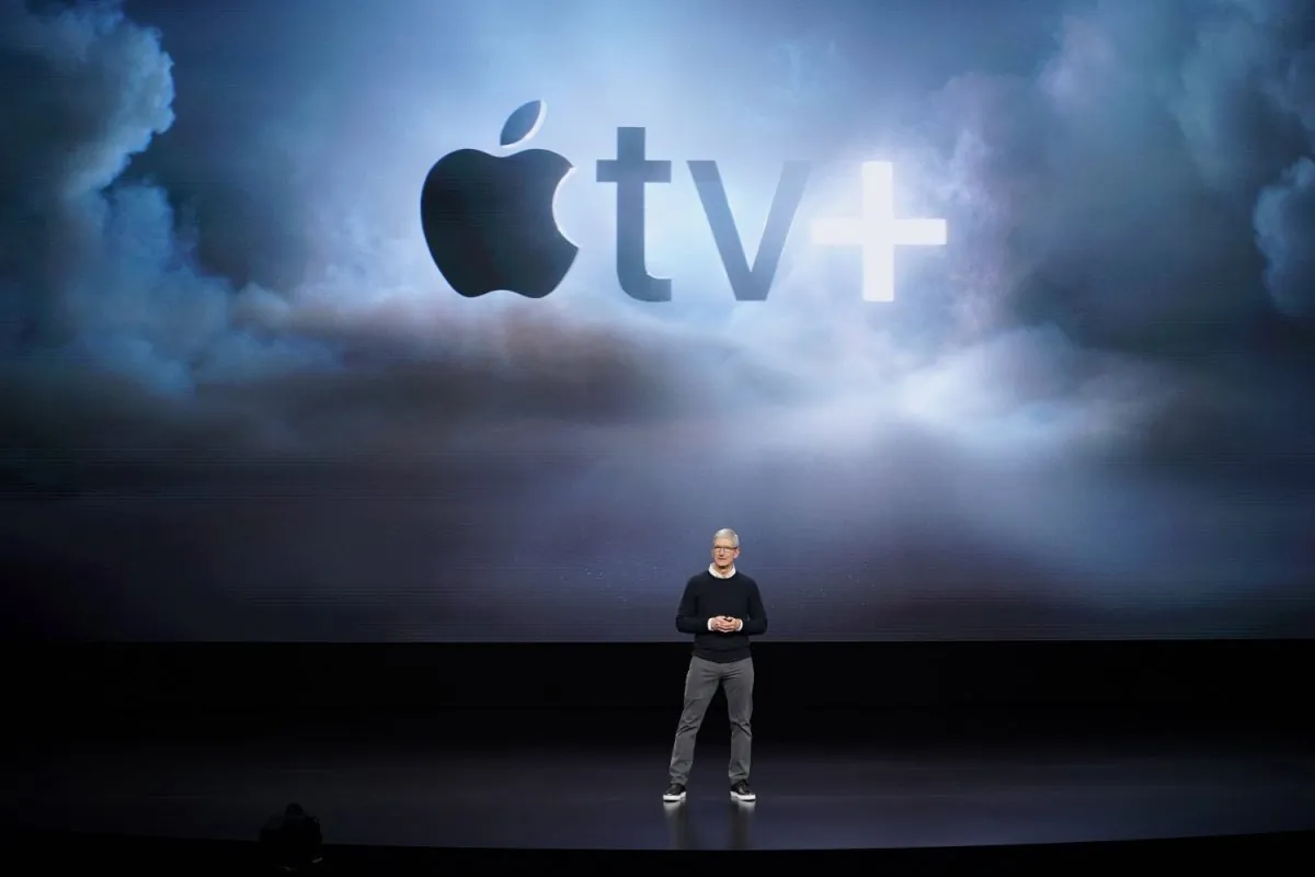 Apple CEO Tim Cook speaks at the Steve Jobs Theater during an event to announce new products in Cupertino, Calif., on March 25, 2019. (Tony Avelar/AP Photo)