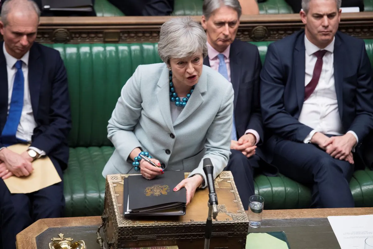 British Prime Minister Theresa May speaks in Parliament in London, Britain March 25, 2019, ©UK Parliament/Jessica Taylor/Handout via REUTERS