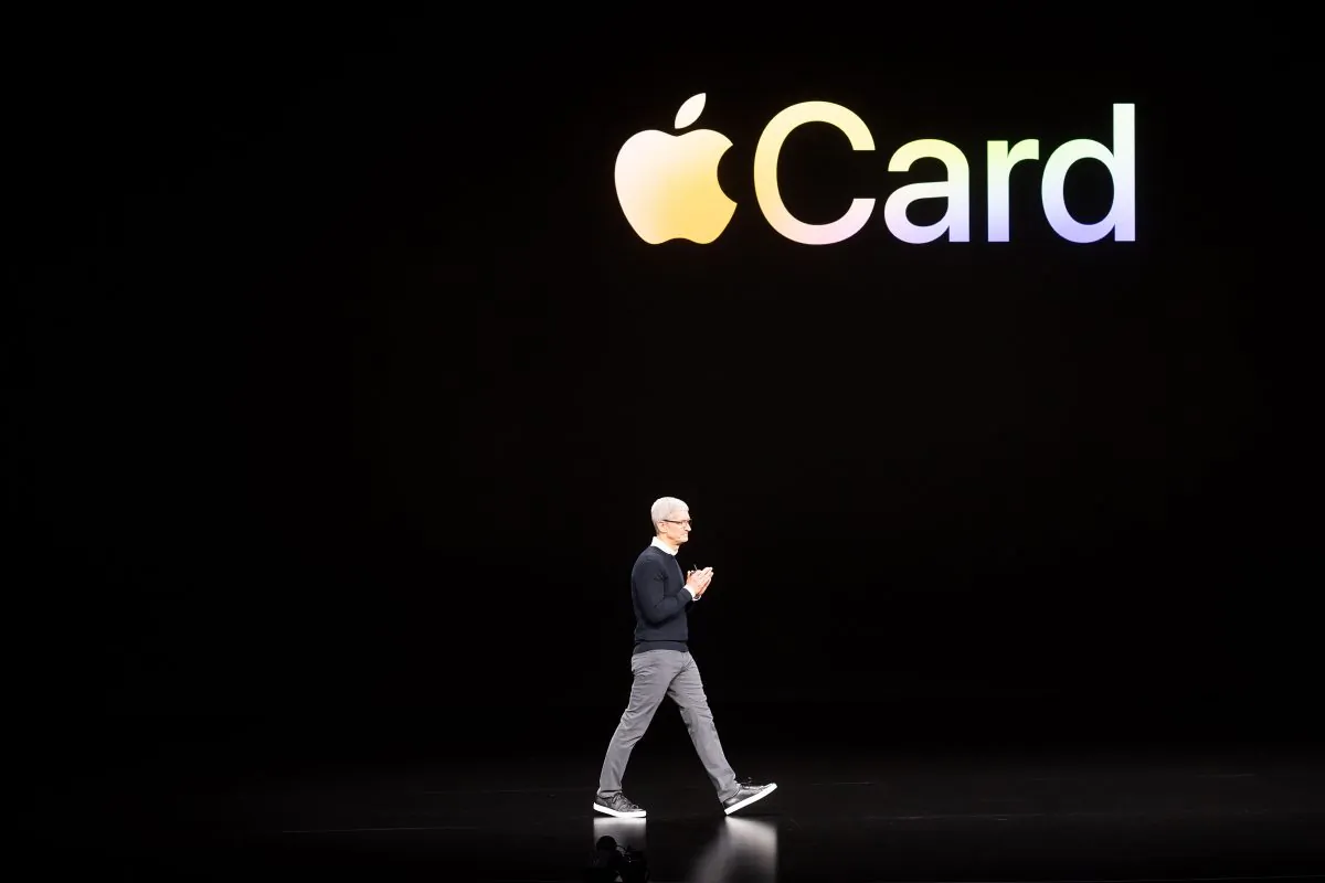 Apple CEO Tim Cook introduces Apple Card during a launch event at Apple headquarters in Cupertino, Calif., on March 25, 2019. (Noah Berger/AFP/Getty Images)
