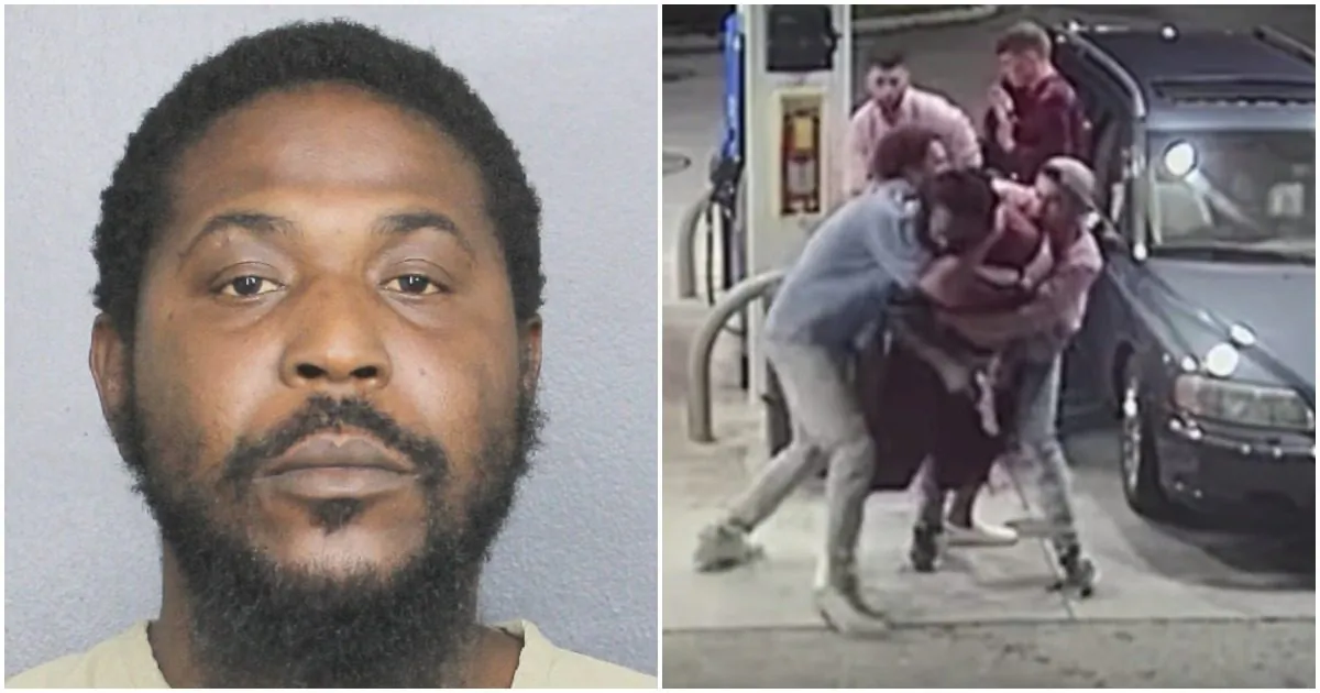 Kevin Campbell (L), who was charged over an attempted armed robbery that was thwarted when four cousins wrestled the gun off the robber (R), a different man, on March 24, in Florida. (Broward County Sheriff)