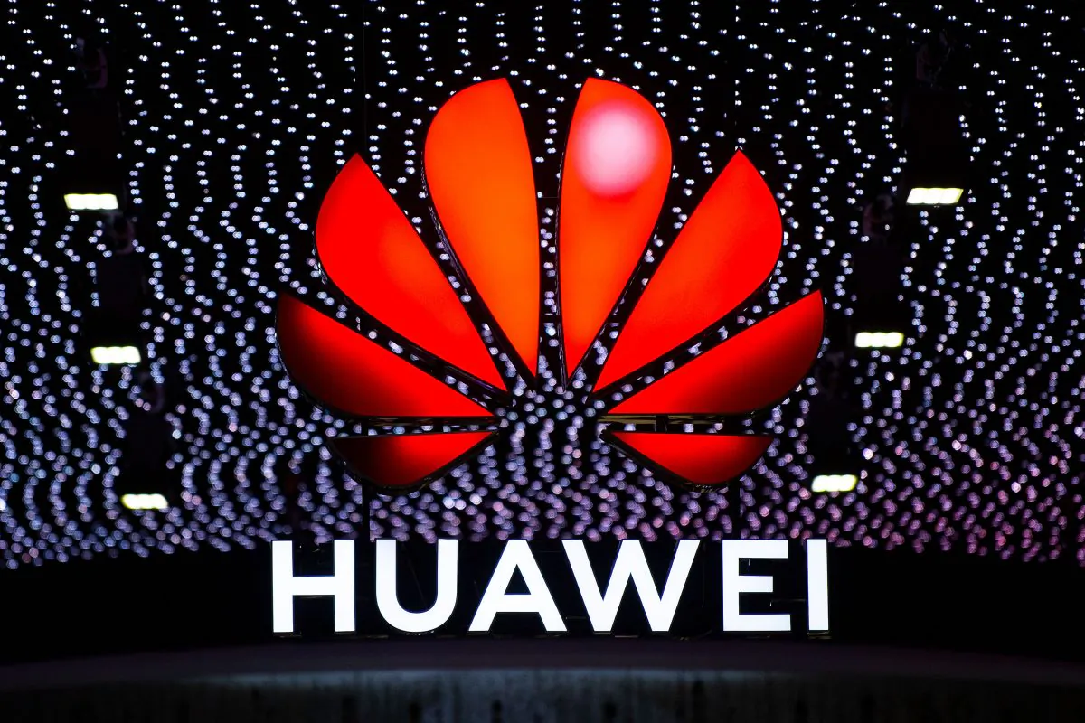 A Huawei logo seen above the company’s booth booth at the GSMA Mobile World Congress in Barcelona on Feb. 26, 2019. (David Ramos/Getty Images)