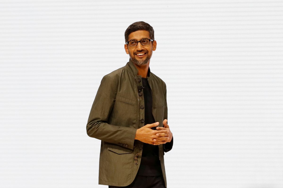 Google CEO Sundar Pichai speaks on stage