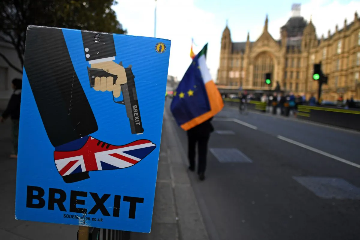 An anti-Brexit activist  demonstrates near the Houses of Parliament in central London on March 27, 2019. (Paul Ellis/AFP/Getty Images)