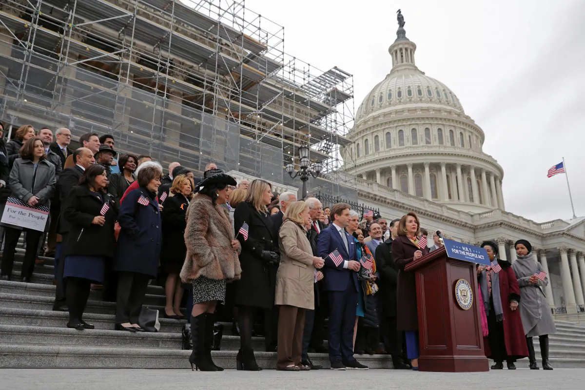 Speaker of the House Nancy Pelosi (D-CA) address a rally with fellow Democrats before voting on H.R. 1, or the We The People Act, on the East Steps of the U.S. Capitol March 08, 2019 in Washington, DC. Chip Somodevilla/Getty Images