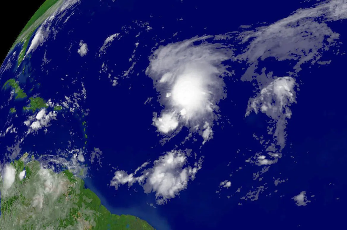 In this satellite image provided by the National Oceanic and Atmospheric Administration, Tropical Storm Florence is shown located northeast of Bardados on Sept. 6, 2006. In a letter, John Kerry argued that Hurricane Florence was an example of global warming damaging national security. (NOAA via Getty Images)