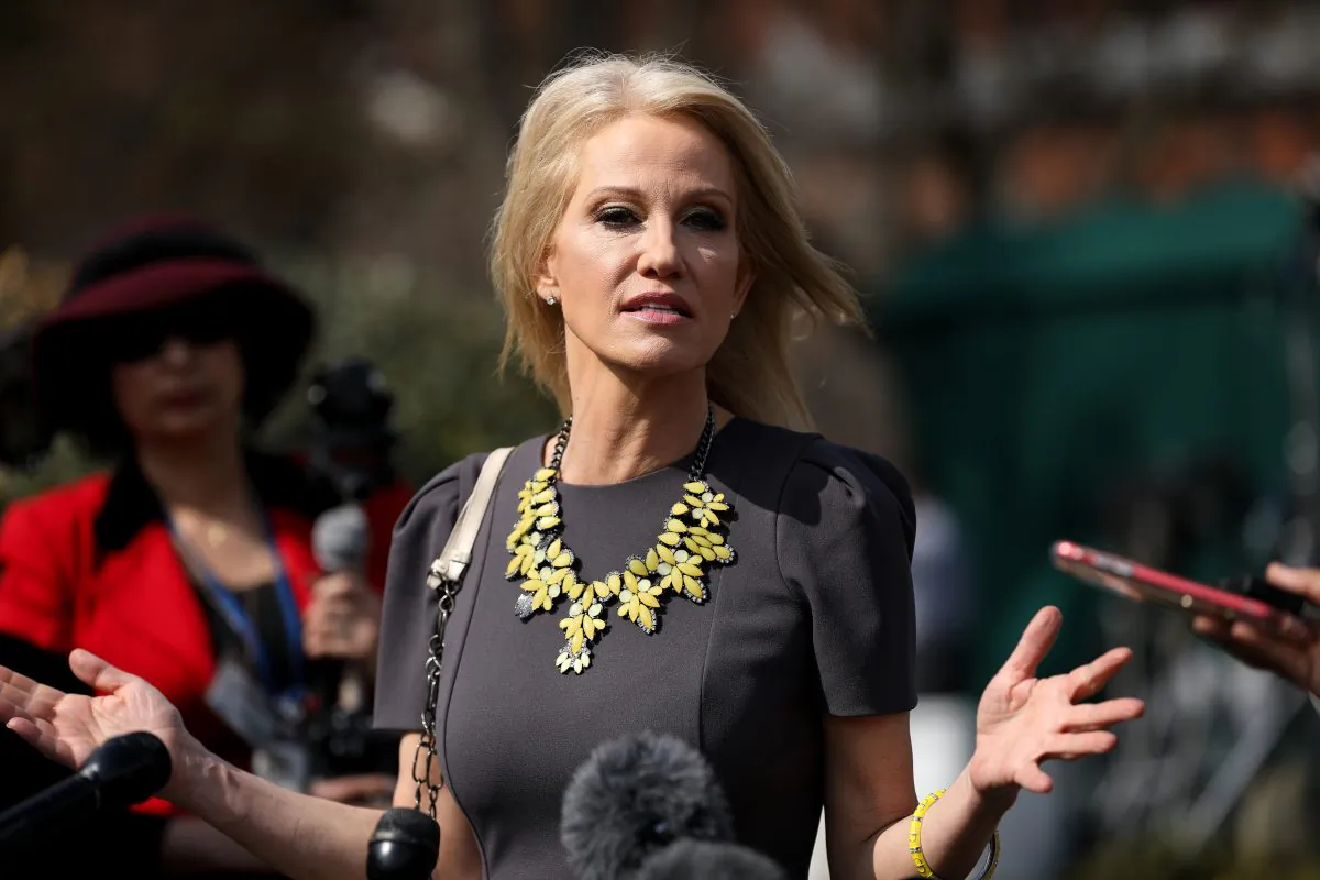 KellyAnne Conway, senior adviser to President Donald Trump, speaks to media at the White House in Washington on March 15, 2019. (Charlotte Cuthbertson/The Epoch Times)